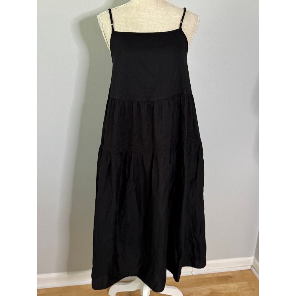 Enza Costa Women's Black Cotton Tiered Midi Dress Size 0
